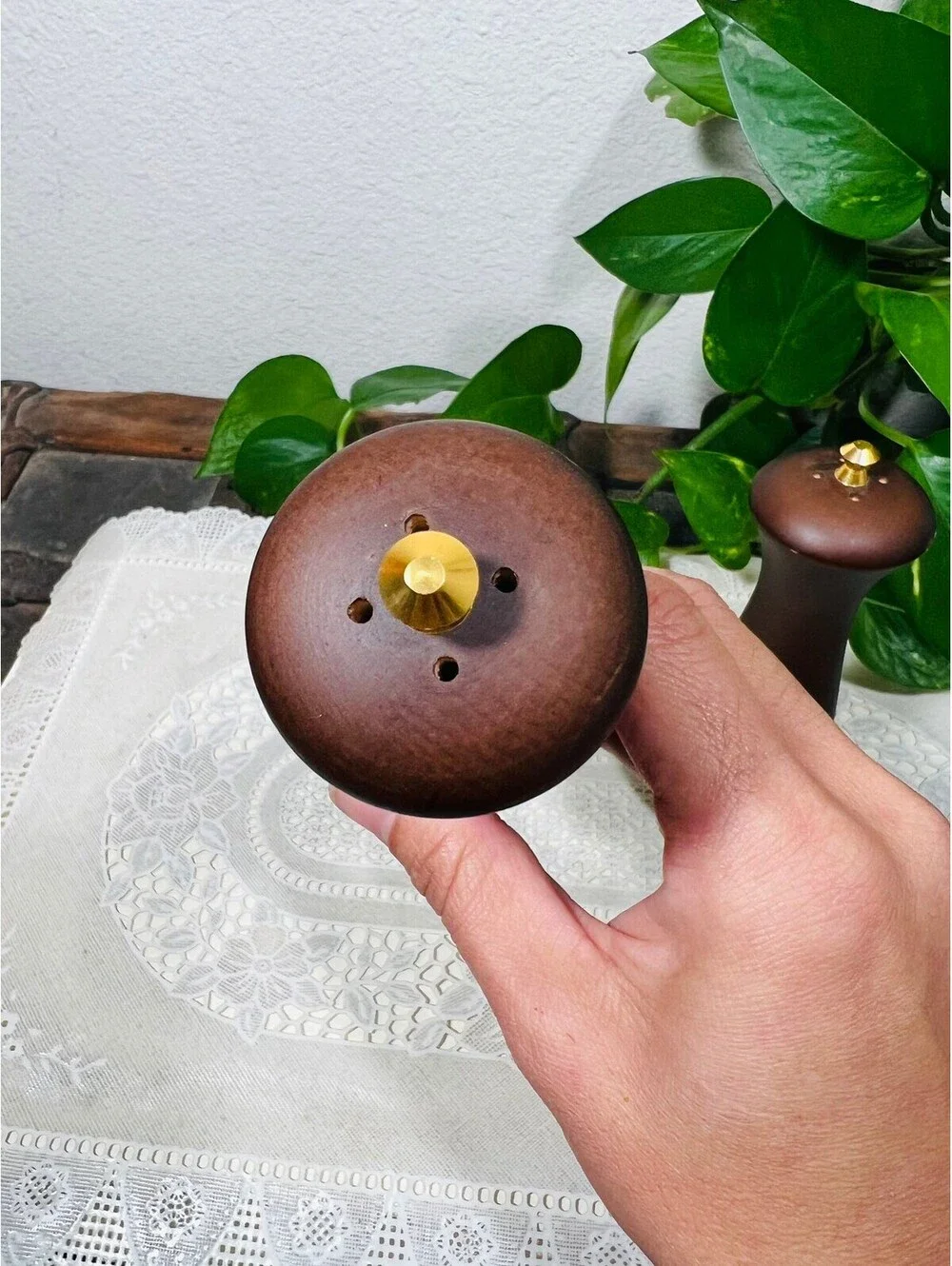 Vintage Japan Wooden with Gold Accents Salt and Pepper Shakers